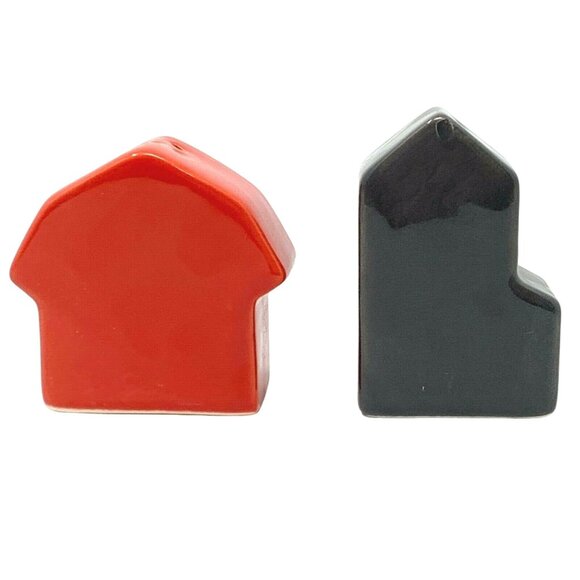 Farmhouse Barn Salt & Pepper Shaker by Core Kitchen Red Black Ceramic - Picture 2 of 4